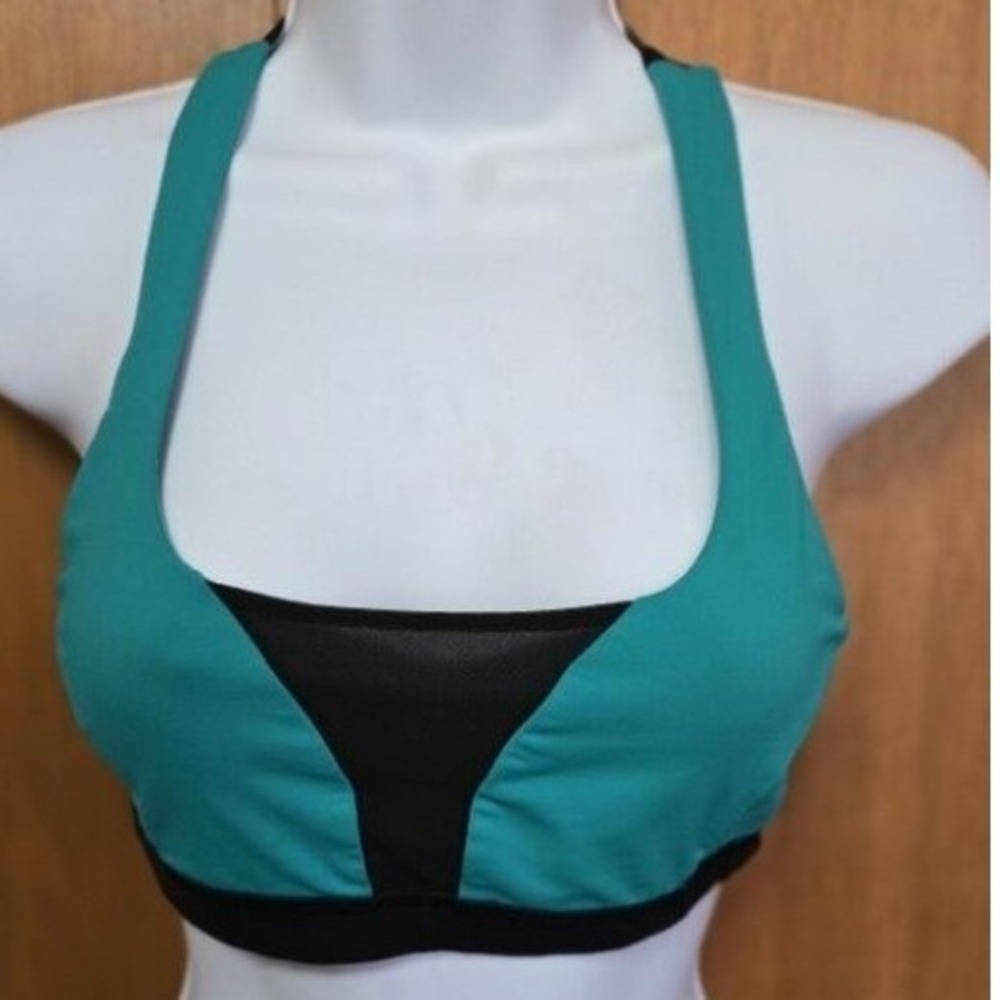 Lululemon Teal Black Mesh Racerback Sports Bra Women Size 4‎